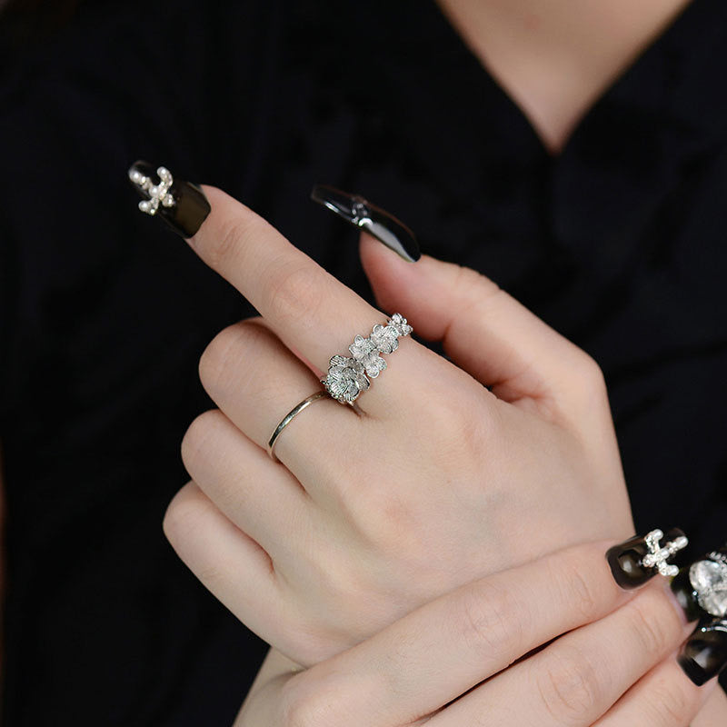 Bague en Argent Pur avec Fleurs en 3D - Style Dark