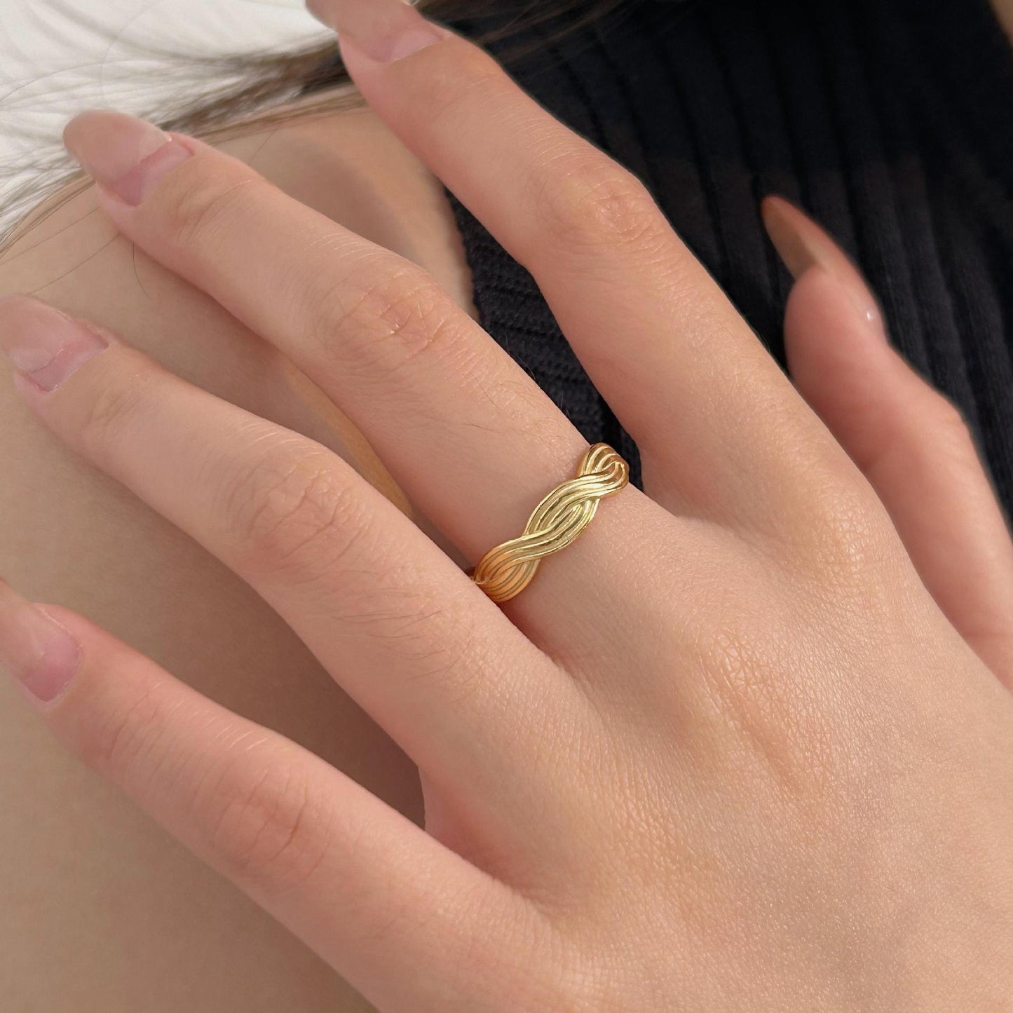 Bague à lignes en S925 & plaquée OR