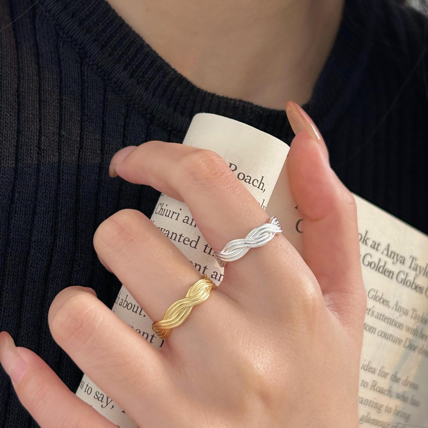 Bague à lignes en S925 & plaquée OR