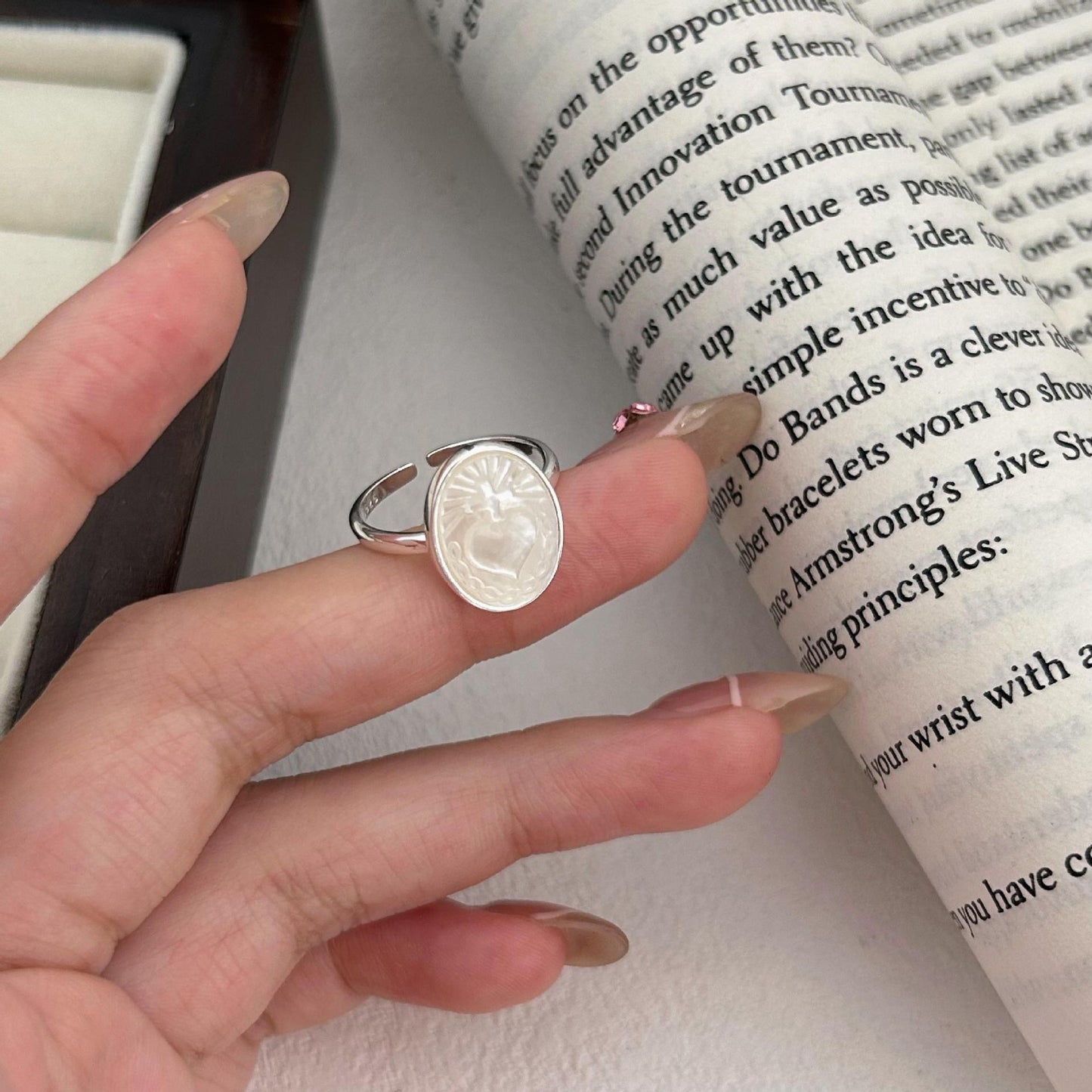Bague en Argent Pur avec Coquillage en Forme de Cœur