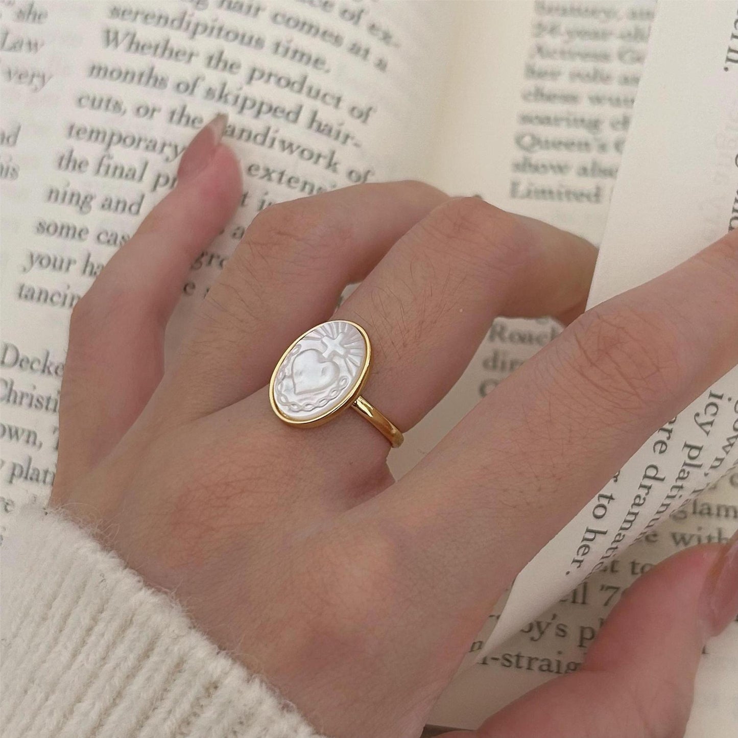 Bague en Argent Pur avec Coquillage en Forme de Cœur