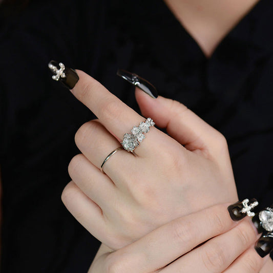 Bague en Argent Pur avec Fleurs en 3D - Style Dark