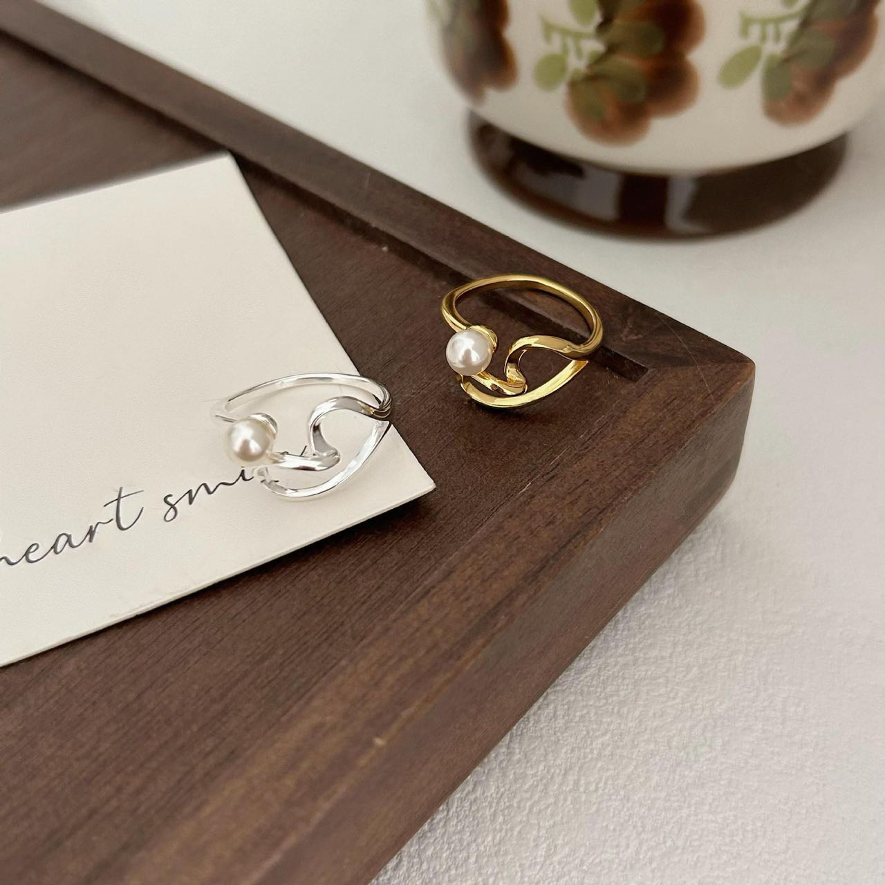 Bague en Argent avec Perle d'Eau Douce en Forme de Cœur