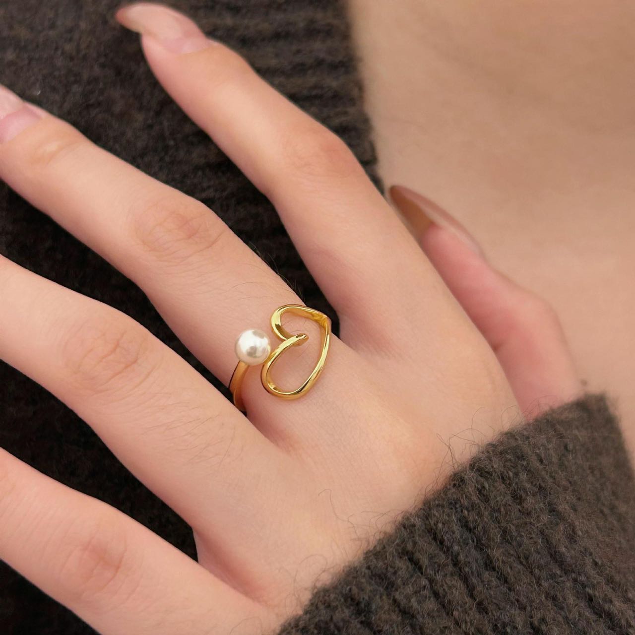 Bague en Argent avec Perle d'Eau Douce en Forme de Cœur